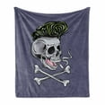 thumbnail image 1 of Skull Smoking Soft Flannel Fleece Throw Blanket, Punk Skeleton Head Illustration Depicted as Warning Symbol, Cozy Plush for Indoor and Outdoor Use, 50" x 70", Dark Indigo and Multicolor, by Ambesonne, 1 of 6