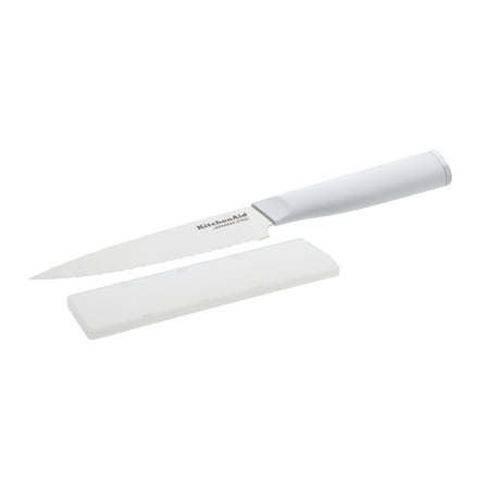 KitchenAid Classic 5.5-Inch Serrated Utility Knife with Sheath, High-Carbon Japanese Steel, White