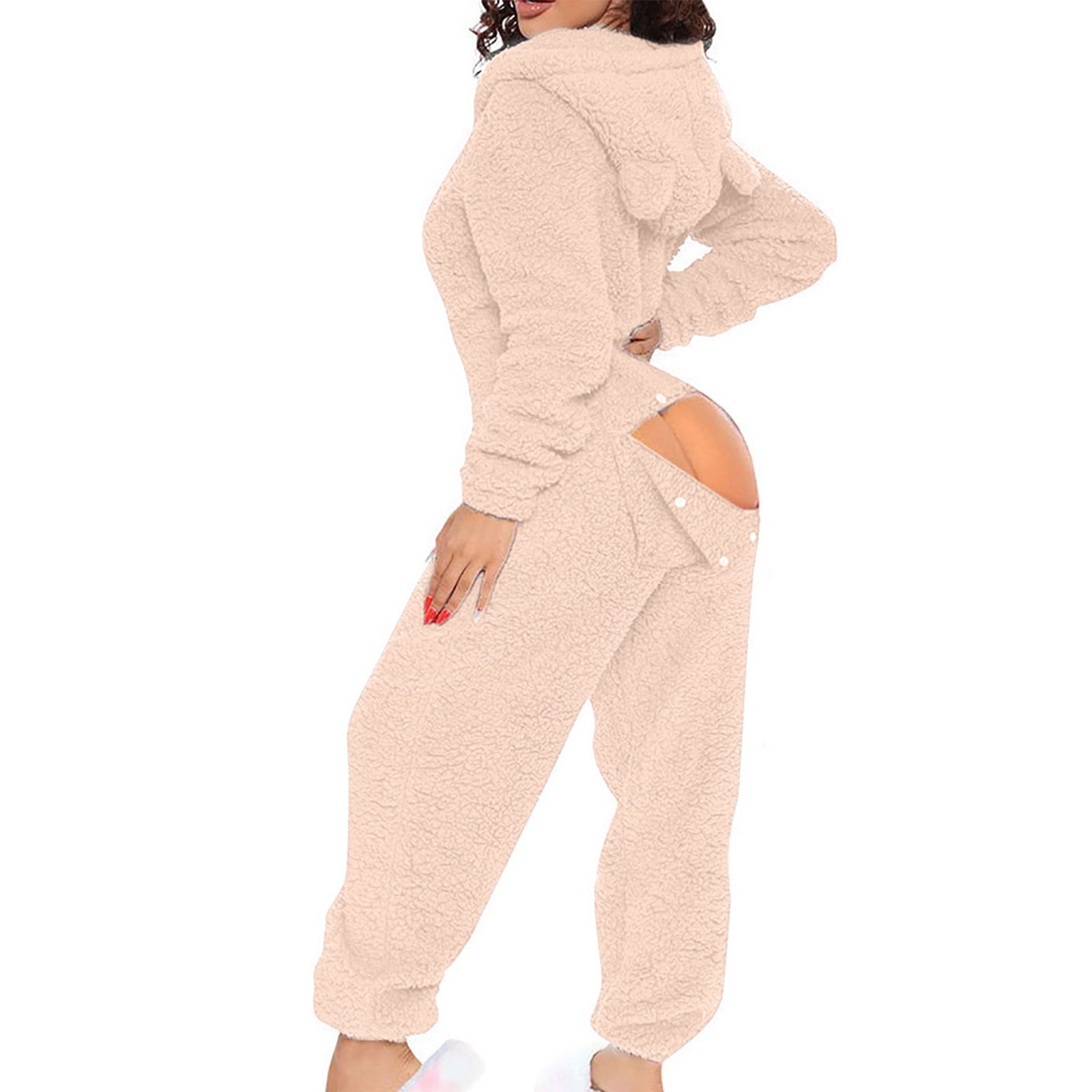 Ladies Soft Sherpa Teddy Zip Up Hooded Romper Short All In