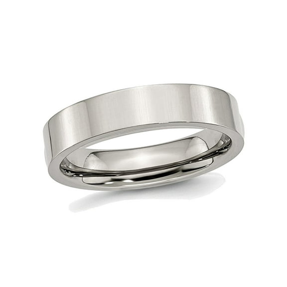 Mens Chisel Stainless Steel 5mm Flat Polished Wedding Band Ring