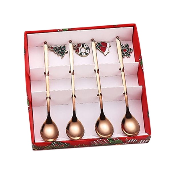 4x Cuchara para revolver Cuchara para revolver café Cucharas Vajilla Adorno navideño Cubiertos rosa áurea