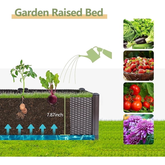 Large Raised Garden Bed 63"x16" Self-Watering Planter Box - Deep Root Design, Drainage Plugs, Heat & Frost Resistant, Durable Outdoor Pot for Vegetables, Flowers, Herbs - Patio, Deck, Balcony Use