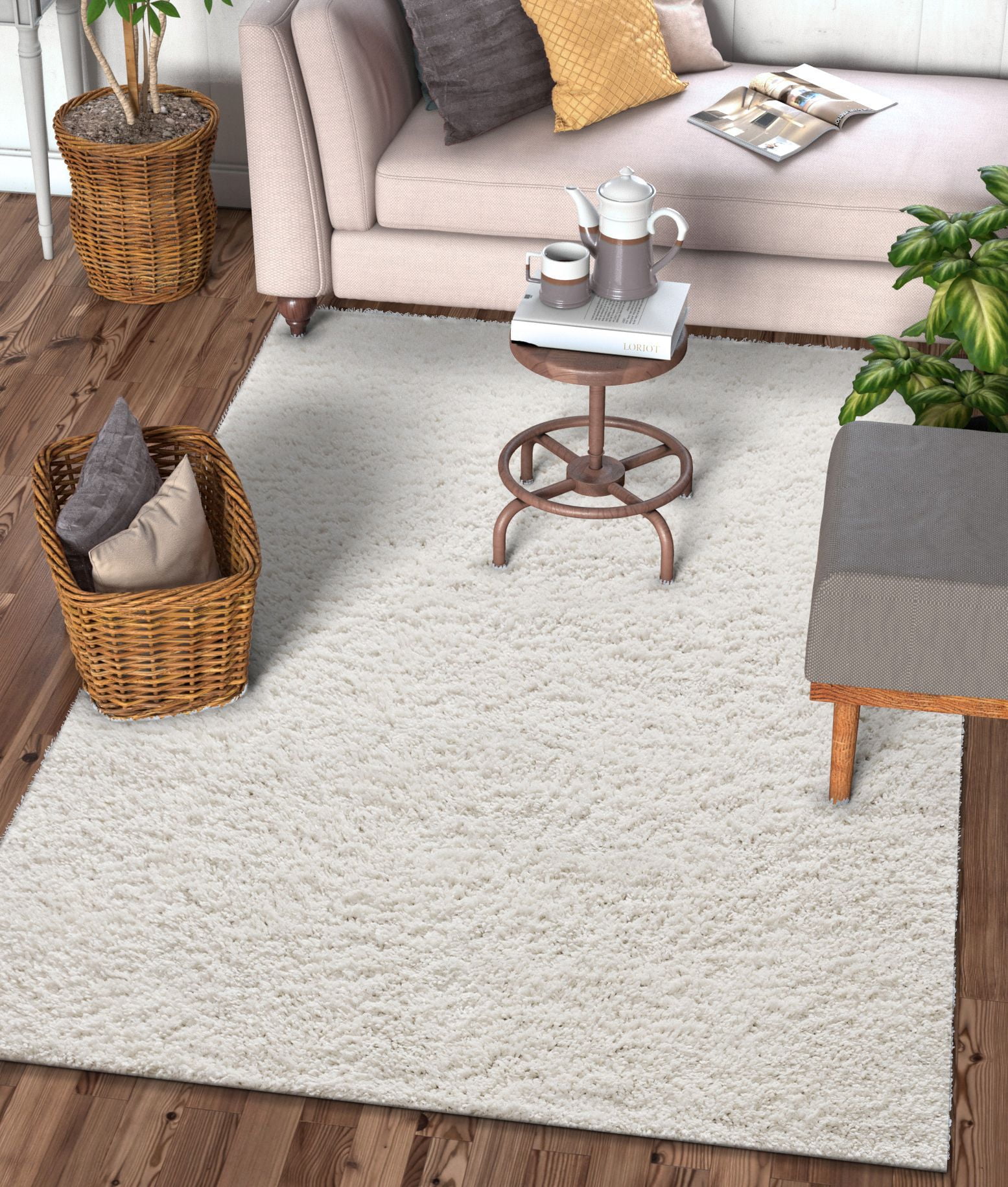 Well Woven Solid Color Ivory Soft Shag Area Rug 8x10 8x11 (7'10" x9'10