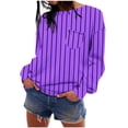 thumbnail image 3 of qolati Womens Oversized Sweatshirts Lightweight Striped Color Block Crewneck Long Sleeve Shirts 2024 Fall Pullover Tops with Pocket, 3 of 7