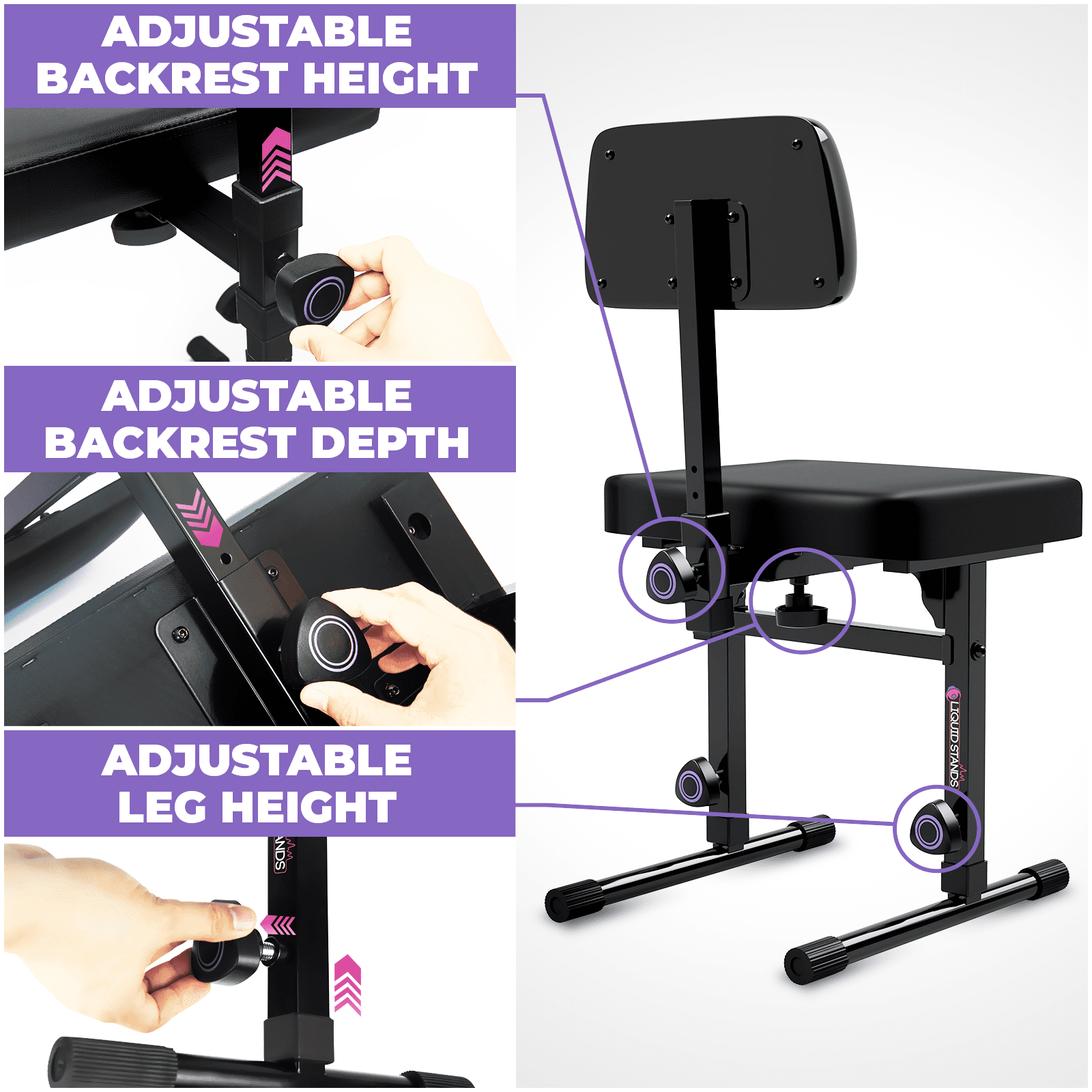 Liquid Stands Piano Keyboard Stand w/ Wheels and Bench Adjustable Stool Set - Portable Heavy Duty Digital Piano Stand for 54-88 Key Electric Piano Chair, Stool - Sturdy Keyboard Music Stand and Seat