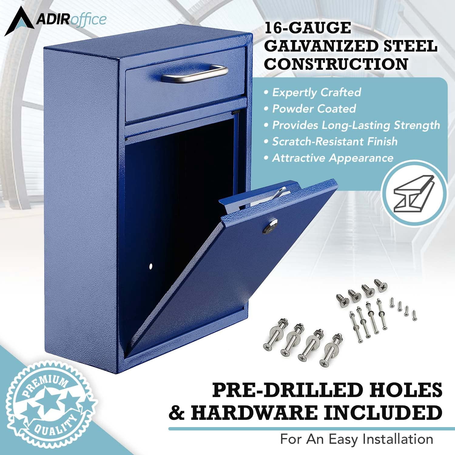AdirOffice Wall Mount Mailbox - Mailbox with Lock and Keys- Durable Wall Mounted Locking Mailbox and Cash Drop Box for House, Apartments and Bussiness After Hours Deposits