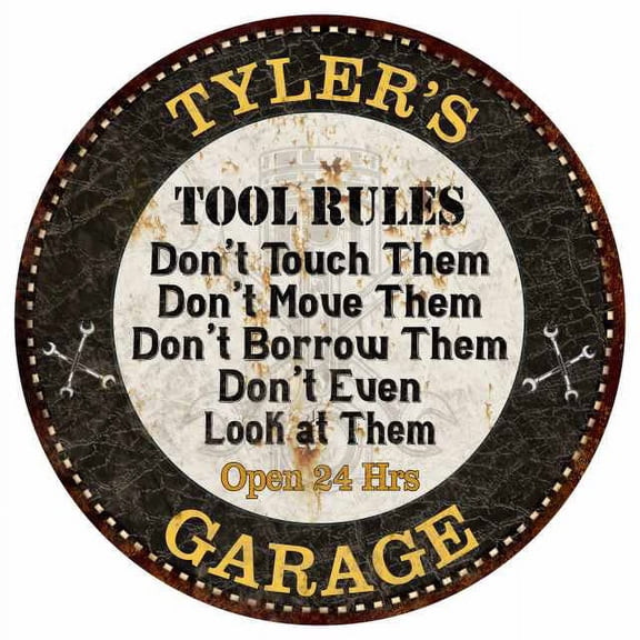 TYLER'S Garage Rules 14" Round Metal Sign Garage Bar Wall Decor 100140013236