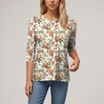 thumbnail image 6 of Womens 2025 Fall 3/4 Sleeve Crew Neck Blouse Fashion Print Casual Loose Fit Shirt Top, 6 of 6