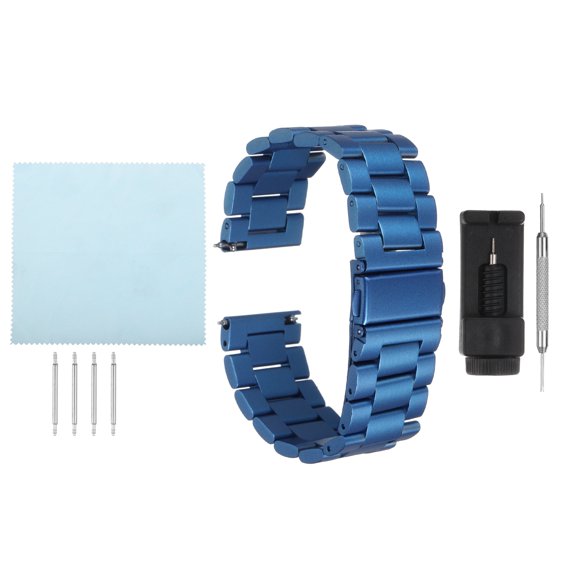 Uxcell Stainless Steel Mesh Watch Band 22mm Quick Release Metal Folding Watch Strap Double-Lock Deployment Clasp Bands for Men Women, Blue