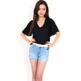 thumbnail image 2 of Women's V-Neck Blouse with Pleated Chiffon Flutter Sleeves- Black,X Large, 2 of 7