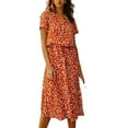 thumbnail image 3 of Rvasteizo Womens Short Sleeve V Neck Dress Polka Print Drawstring Mid Calf Casual Dress, 3 of 5