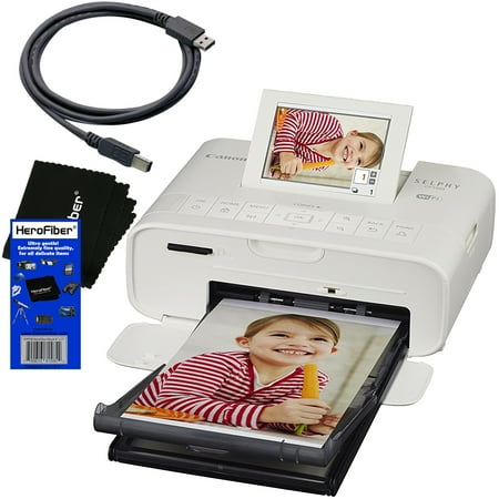 Ultra Compact Photo - Canon SELPHY CP1300 Wireless Compact Photo Printer (White) + USB Printer Cable + HeroFiber Ultra Gentle Cleaning Cloth