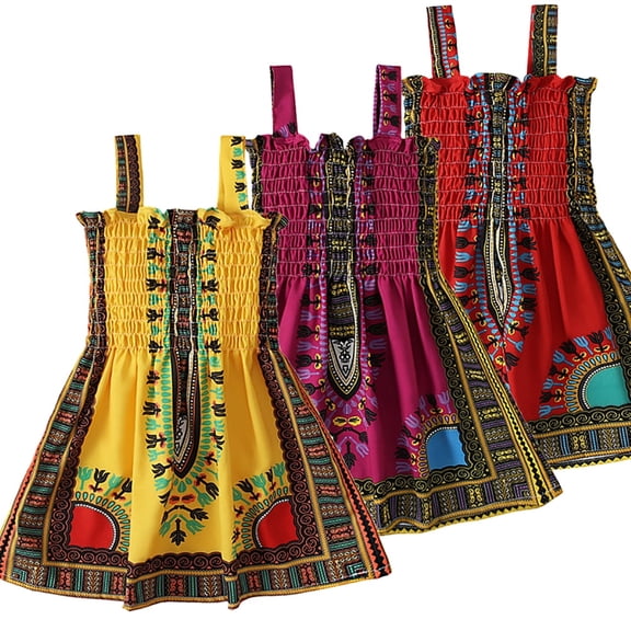 WIBACKER Toddler Kids Little Girls Boho Smocked Sundress Suspender Summer Dress Beach Dresses, 2T