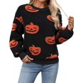 thumbnail image 2 of Sweaters for Women Halloween Day Pumpkin Printed Pullover Sweaters Warm Fuzzy Fleece Crewneck Sweaters Shermie, 2 of 6