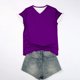 thumbnail image 3 of Blusas de Manga Corta para las Mujeres Verano Color Sólido V-Cuello Blusa de Manga Corta, Poliéster Casual Top para las Mujeres, Lavado a Mano Toda la Temporada, 3 of 4