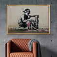 thumbnail image 2 of wall26 Framed Canvas Print Wall Art Banksy Kid Sews United Kingdom Flags Graffiti &amp; Street Art Pop Culture Illustrations Pop Art Bohemian Dark for Living Room, Bedroom, Office - 24"x36", 2 of 5