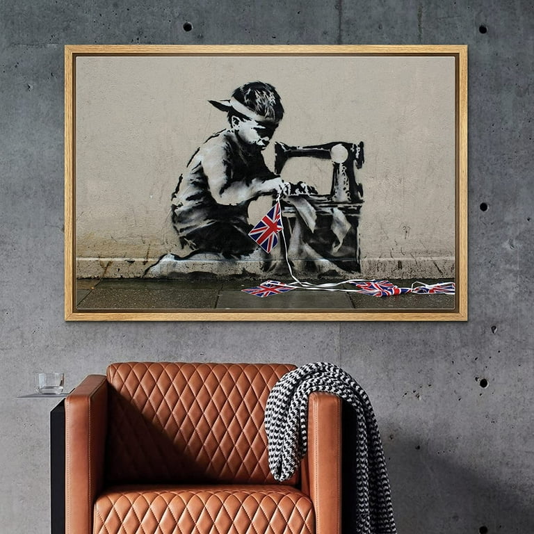 wall26 Framed Canvas Print Wall Art Banksy Kid Sews United wall26 Framed Canvas Print Wall Art Banksy Kid Sews United