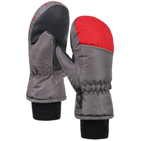 - Boys Color Block Weather-Proof Thinsulate Snow Mittens, Long Snow Cuff,S,Black/Red