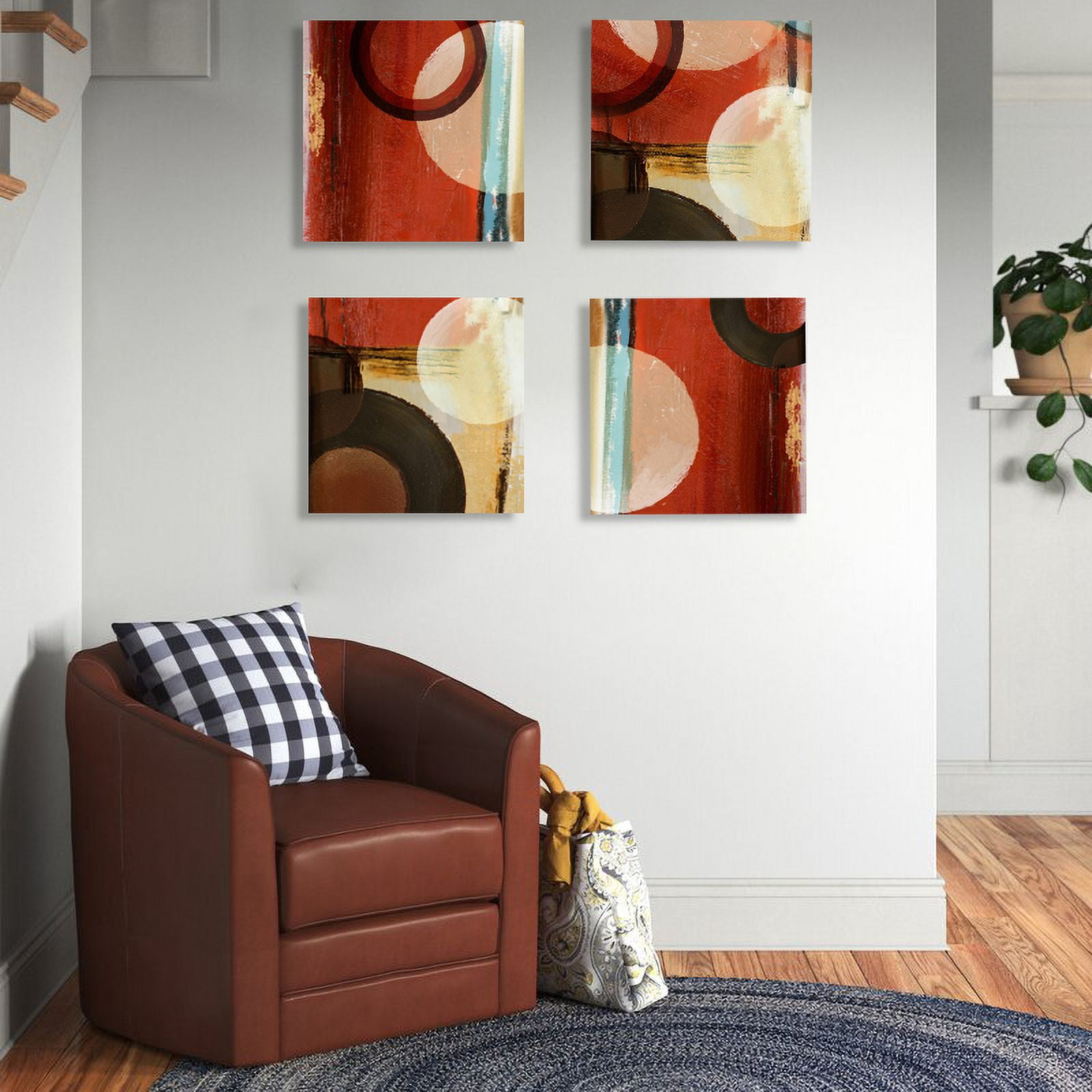 Burgundy abstract geometry canvas wall art red brown geometry prints for living room bathroom bedroom ready to hang