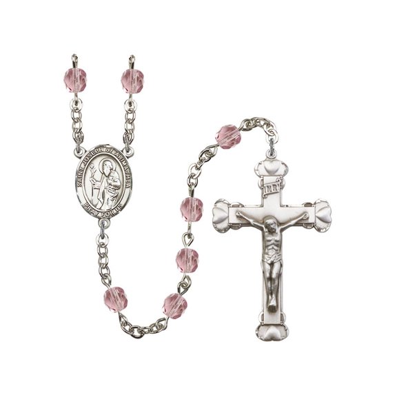 St. Joseph of Arimathea Silver-Plated Rosary 6mm June Light Purple Fire Polished Beads Crucifix Size 1 5/8 x 1 medal