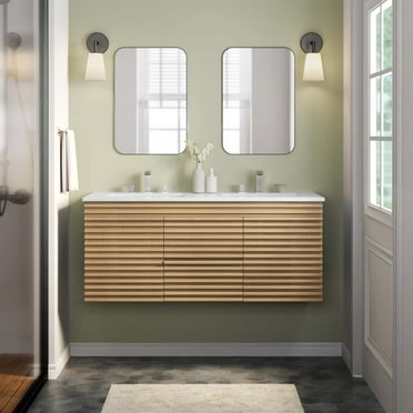 Modway Wall-Mount Bathroom Vanity, Oak White