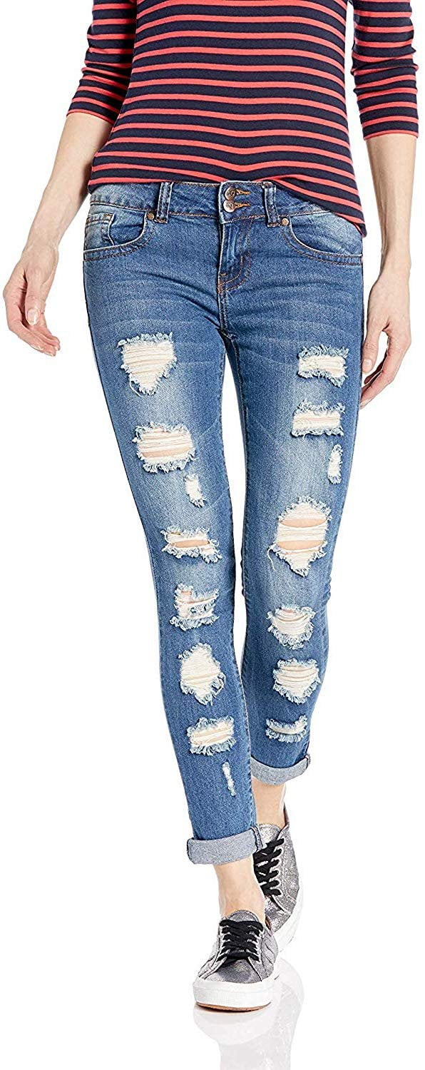 cuffed distressed jeans