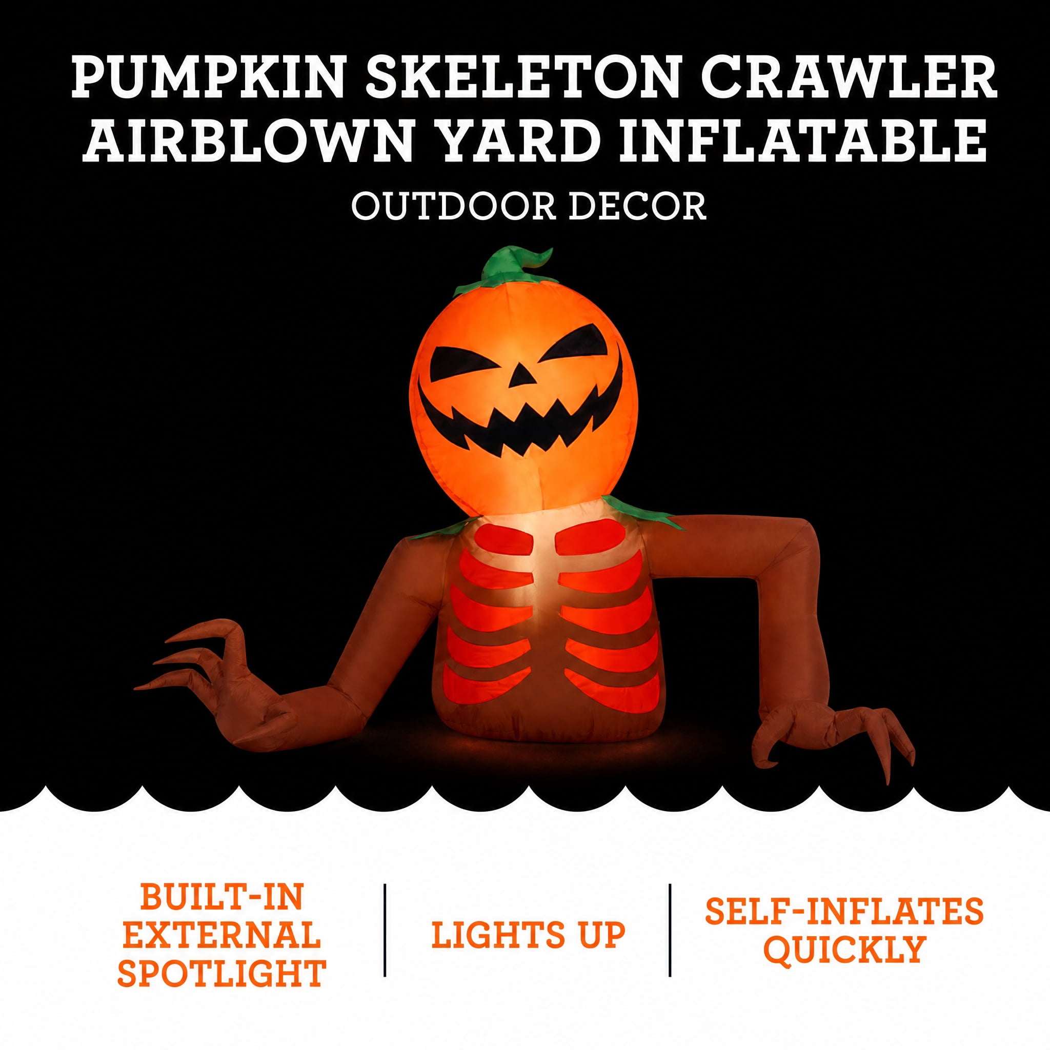 Pumpkin Skeleton Crawler Airblown Yard Inflatable, Multicolor, 4', Halloween by Way To Celebrate