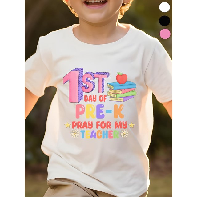 (Back to School season) Back To School PreK Comfortable Boys'and girls' Cotton T-Shirts for every occasion Black pink and white three colors are optional 1pc