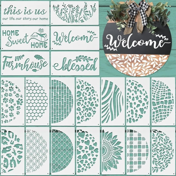 20 Pcs Welcome Stencils for Painting on Wood 11.81 x 5.91'' Labor Day Large Welcome Letters Stencils for Wood Sign Plastic Word(Classic)