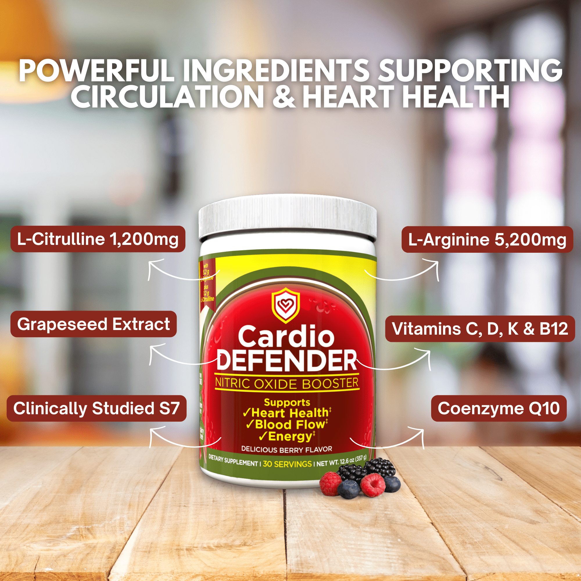 Cardio Defender - L-Arginine Powder with 5,200mg L-Arginine Per Serving- Heart Health Drink Mix
