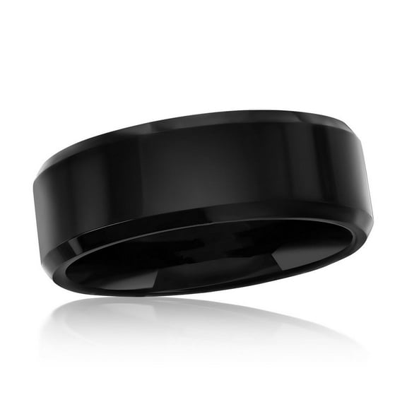 Beaux Bijoux Men's Polished Black Tungsten Ring - Comfort Fit Ring for Him