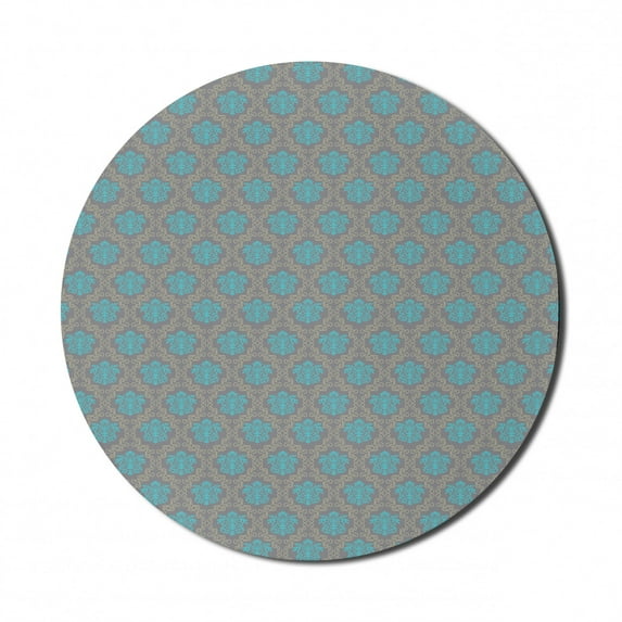 Damask Mouse Pad for Computers, Venetian Style Damask Swirled Lines and Blossoms Italian Flourish, Round Non-Slip Thick Rubber Modern Gaming Mousepad, 8" Round, Cocoa Sky Blue Yellow, by Ambesonne