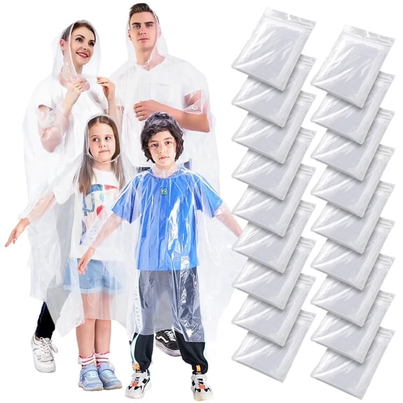 NAISHIER 18 Pcs Disposable Clear Plastic Rain Ponchos, Extra Thicker Emergency Ponchos with Hood, 9 Pack for kids and 9 Pack for Adults
