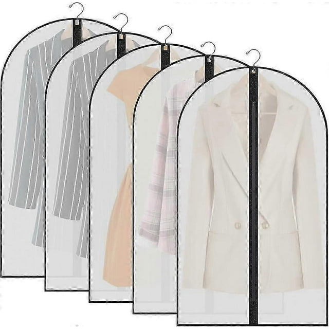 5PCS Moth Proof Dustproof Waterproof PEVA Translucent Garment Covers with Zip Dress Covers for Shirts Coats Costumes (60X100cm)