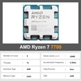 thumbnail image 3 of Procesador AMD Ryzen 7 7700 nuevo, 5,3 GHz, 8 núcleos, 16 subprocesos, 40 MB de caché, 5 nm TDP, 65 W, socket AM5, para juegos con gráficos, 3 of 4
