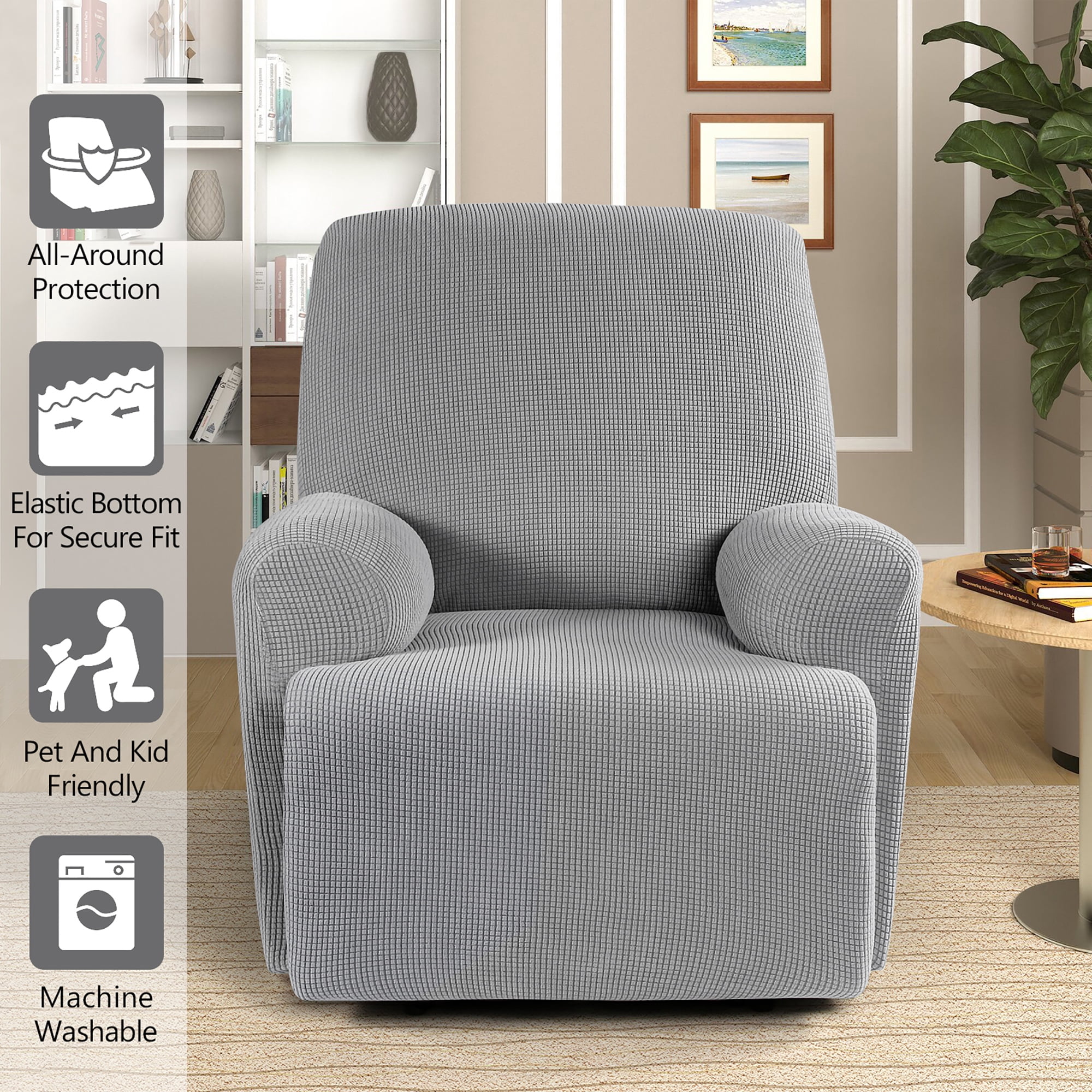 TAOCOCO 4 Pieces Stretch Recliner Slipcover, Jacquard Recliner Chair Cover Furniture Protector for Pet, Kids Dusty Gray