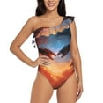 thumbnail image 2 of Picia Red And Blue Fire Cloud Dragon Pattern Women's One Piece Swimsuits,One Shoulder Swimwear Asymmetric ,Ruffle Monokinis Bathing Suits,High Waisted Flattering Bathing Suits-Medium, 2 of 8