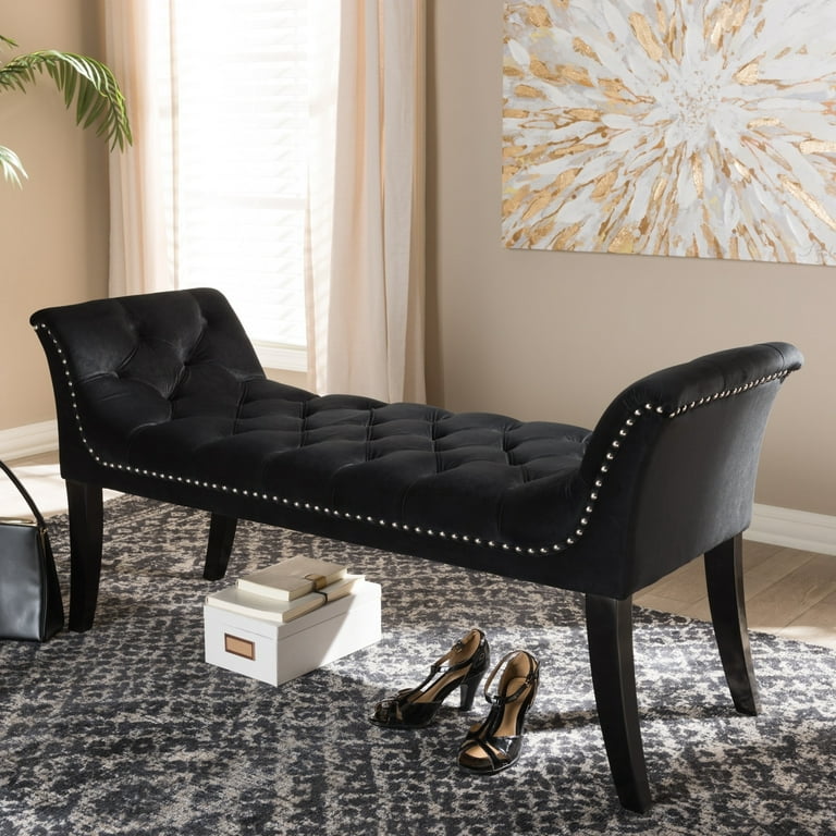 Baxton Studio Glam Black Velvet Bench by