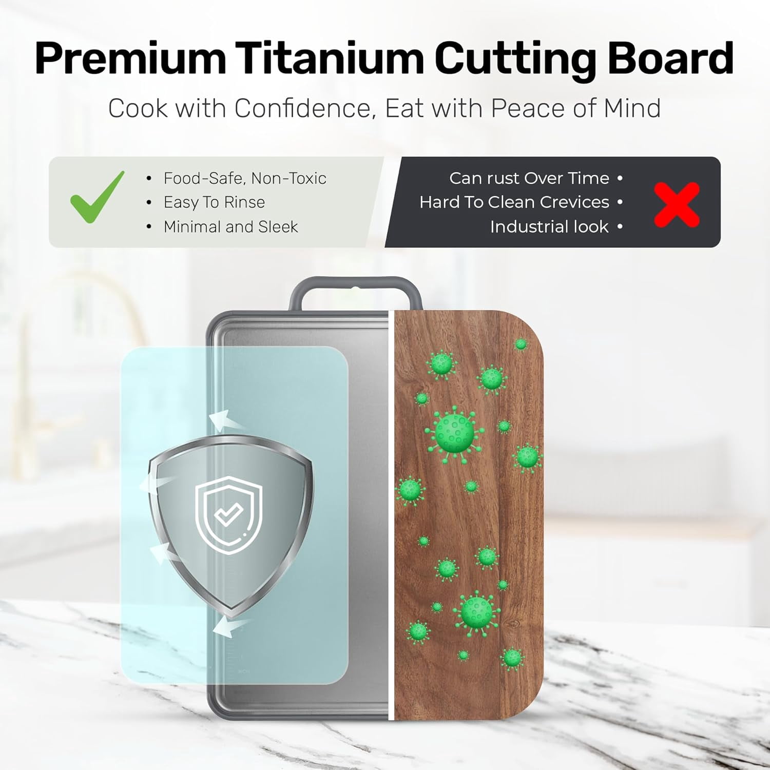 CHOPZILLA Titanium Cutting Board, Food Safe & Non Toxic Cutting Boards for Kitchen