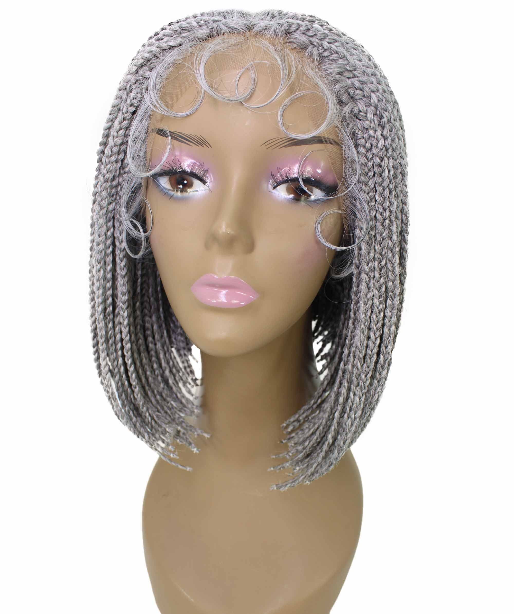 LUXLUXE Jayla Straight Braided 12 in Long Braided Wig, Beauty Heat Resistant Fiber,Grey