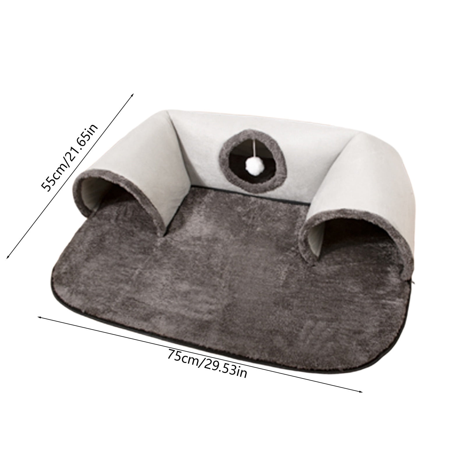 U-Shaped Cat Tunnel Bed for Multiple Cats with Hanging Toy, Enclosed Washable Cat Cave for Indoor Outdoor Use, Machine Washable Soft Pet Bed