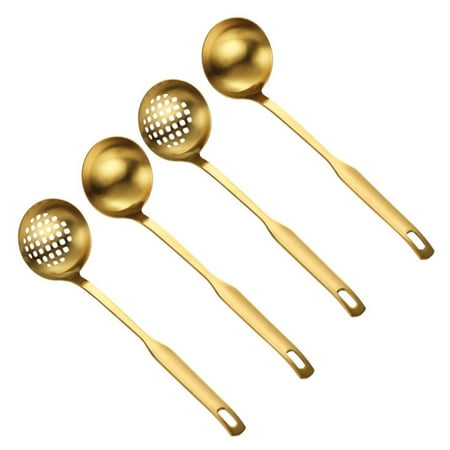 

Gold Soup Ladle Colander Set Long Handle Stainless Steel Kitchenware Cookware Serving Spoon for Cooking Utensil(4 PCS)