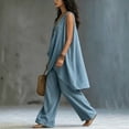 thumbnail image 6 of Women's Solid Stand Collar Sleeveless Draped Top Loose Harem Pants 2 Piece Outfit, Casual Beach Vacation Matching Set Sky Blue XL(XL), 6 of 7