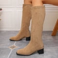 thumbnail image 6 of Wensltd Mid Calf Boots for Women Chunky Round Toe Leather Boots Low Block Heel Tall Boots Zipper, 6 of 9