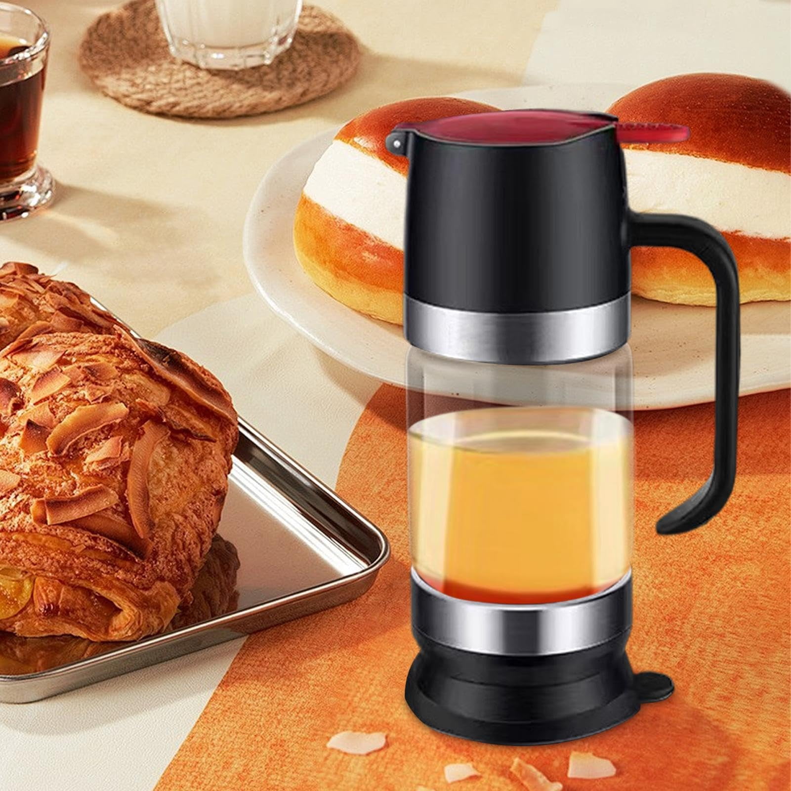Coffee Honey Dispenser - Glass Syrup Dispenser Jar, Tea Push Honey Container | Convenient Coffee Syrup Dispenser with Handle, Honey Glass Container Maple Syrup Jar Dispenser for Coffee or Tea