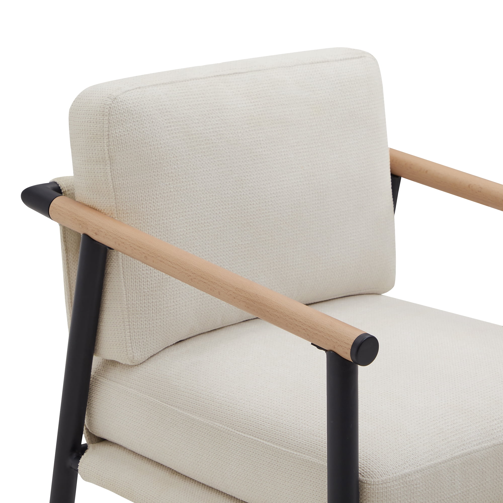 CHITA Modern Counter Stools Set of 2, Upholstered Bar Stools with Metal Frame and Wooden Armrests, Fabric in Beige