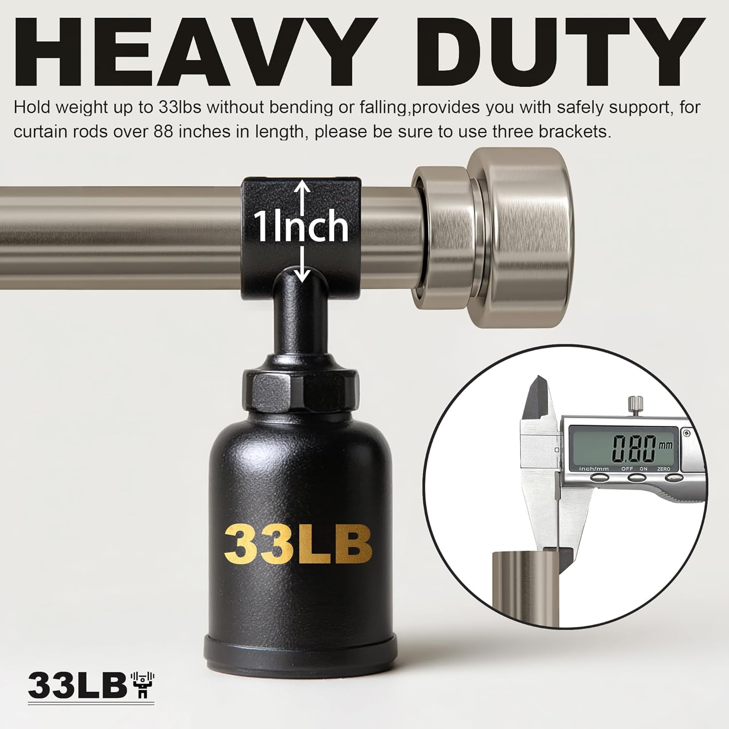 Adjustable Heavy Duty Brushed Nickel Curtain Rod, 1-inch Diameter, 72 to 144 inches