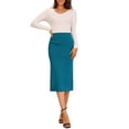thumbnail image 2 of Falda recta de mujer Inspire Chic, de cintura alta, midi, tipo lápiz, talla XL, azul pavo real, 2 of 6