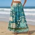 thumbnail image 2 of LWavelet Women Peony Print Tiered Maxi Skirt Elastic Waist With Pockets Boho Summer Long Skirt Turquoise L, 2 of 6