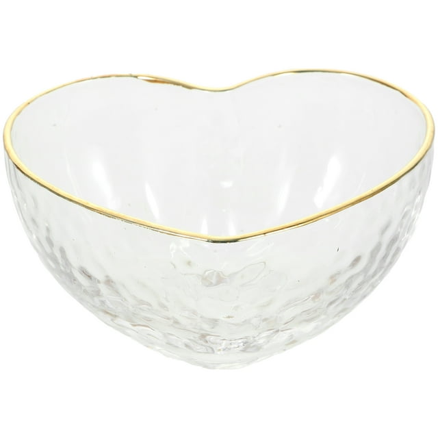 Tazón de postre de cristal tazón de corazón de vidrio con recorte dorado para servir bocadillos de ensalada de frutas